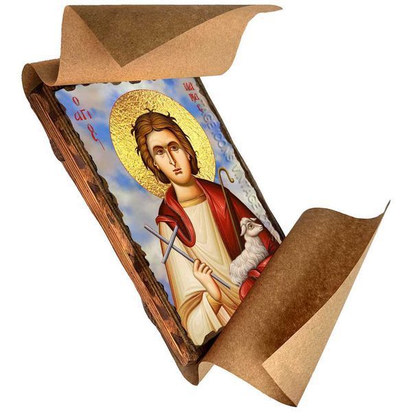 Икона Мамант с овечкой мученик ,икона на дереве 130х170 мм (3854-1) 3854 фото