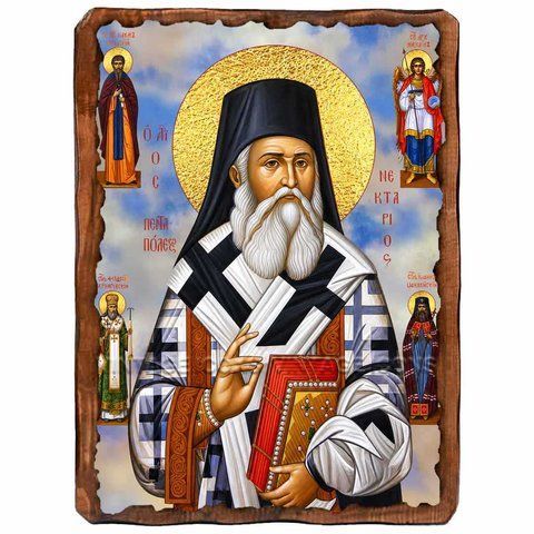 Нектарий Пентапольский, святитель, икона на дереве 130х170 мм (Н-3918-1) Н-3918 фото