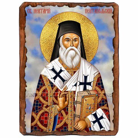 Нектарий Пентапольский, святитель, икона на дереве 130х170 мм (Н-3856-1) Н-3856 фото