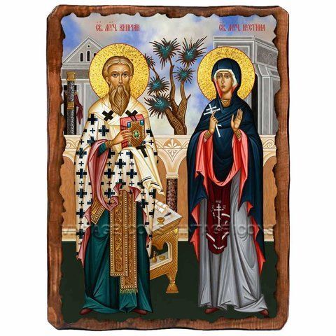 Кипріан і Юстина, Антіохійські великомученики, ікона на дереві 130х170 мм (Н-3655-1) Н-3655 фото