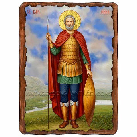 Мина Котуанский (Фригийский), великомученик, икона на дереве 130х170 мм (Н-2479-1) Н-2479 фото