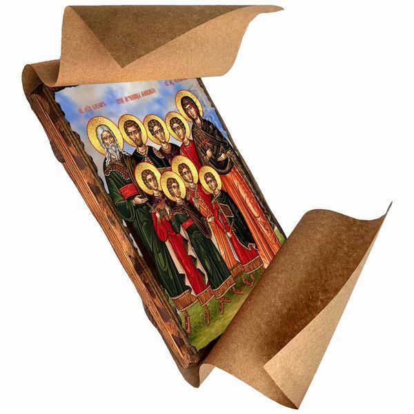 Мученики Макавеї, їхній учитель Єлеазар і мати Соломонія, ікона на дереві 130х170 мм (Н-4641-1) Н-4641 фото