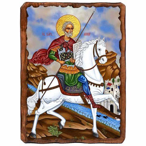 Мина Котуанский (Фригийский), великомученик, икона на дереве 130х170 мм (Н-2480-1) Н-2480 фото