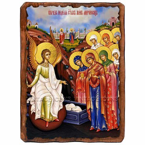 Жены-мироносицы у гроба Господня, икона на дереве 130х170 мм (Н-3507-1) 3507 фото
