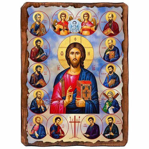 Спаситель, Ісус Христос с апостолами, ікона на дереві 130х170 мм (Н-2015-1) 2015 фото
