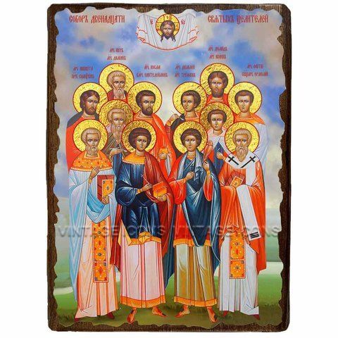 Ікона Собор 12-ти святих цілителів ,ікона на дереві 130х170 мм (1846-1) 1846 фото
