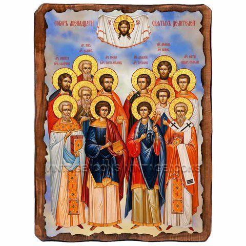 Собор Двенадцати целителей, икона на дереве 130х170 мм (Н-1846-1) 1846 фото