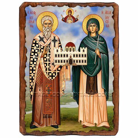 Кипріан і Юстина, Антіохійські великомученики, ікона на дереві 130х170 мм (Н-4039-1) Н-4039 фото