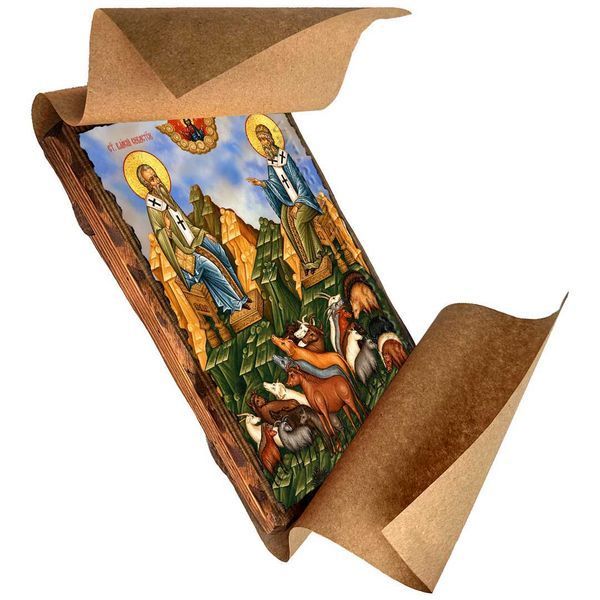 Власий Севастийский, священномученик и Спиридон Тримифунтский, чудотворец, икона на дереве 130х170 мм (Н-3864-1) Н-3864 фото