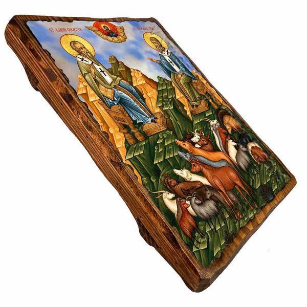 Власий Севастийский, священномученик и Спиридон Тримифунтский, чудотворец, икона на дереве 130х170 мм (Н-3864-1) Н-3864 фото