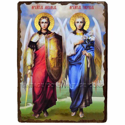 Ікона Архангели Михаїл і Гавриїл ,ікона на дереві 130х170 мм (1821-1) 1821 фото