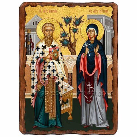 Кипріан і Юстина, Антіохійські великомученики, ікона на дереві 130х170 мм (П-3655-1) П-3655 фото